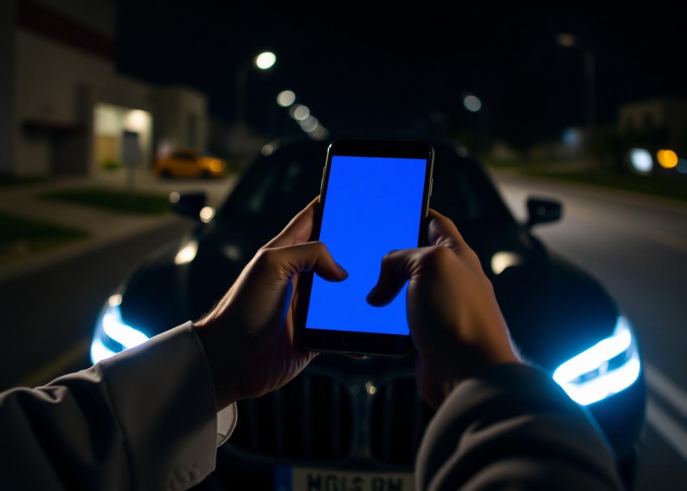 Manobrista recebendo uma nova oportunidade pelo aplicativo, ao lado de um carro